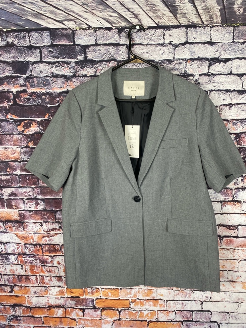 Kaffe Curve IDA Short Sleeve Grey Lightweight Classic Neutral Coat Blazer Sz 16 - Picture 6 of 16